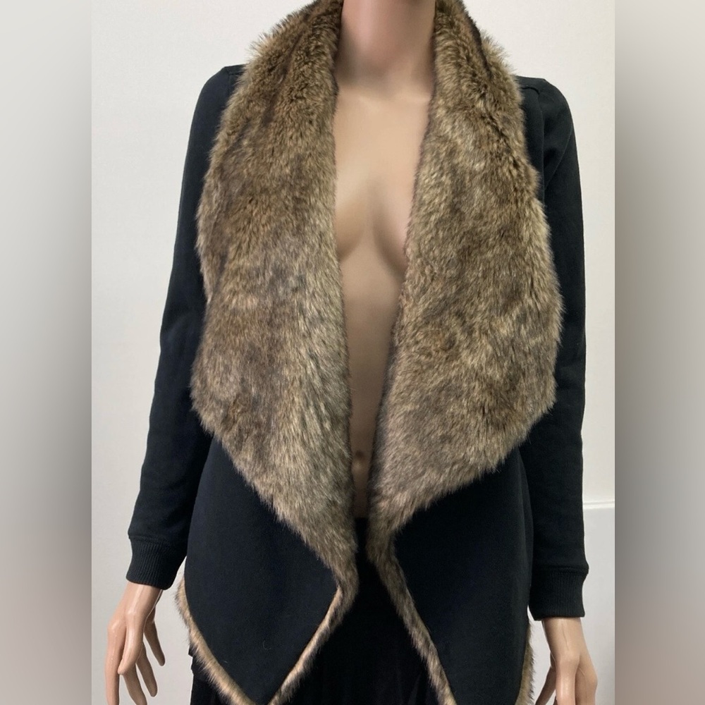 Hollister Black Drape Open Jacket With Faux Fur Collar Trim